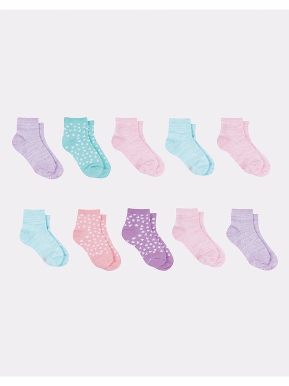Comfort Soft Girls' Ankle Socks, 10-Pairs Assorted M