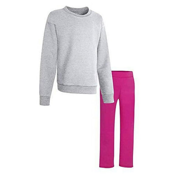 Hanes Girls` ComfortSoft EcoSmart Open Leg Sweatpants (Pack of 2) (1 Light Steel / 1 Amaranth)