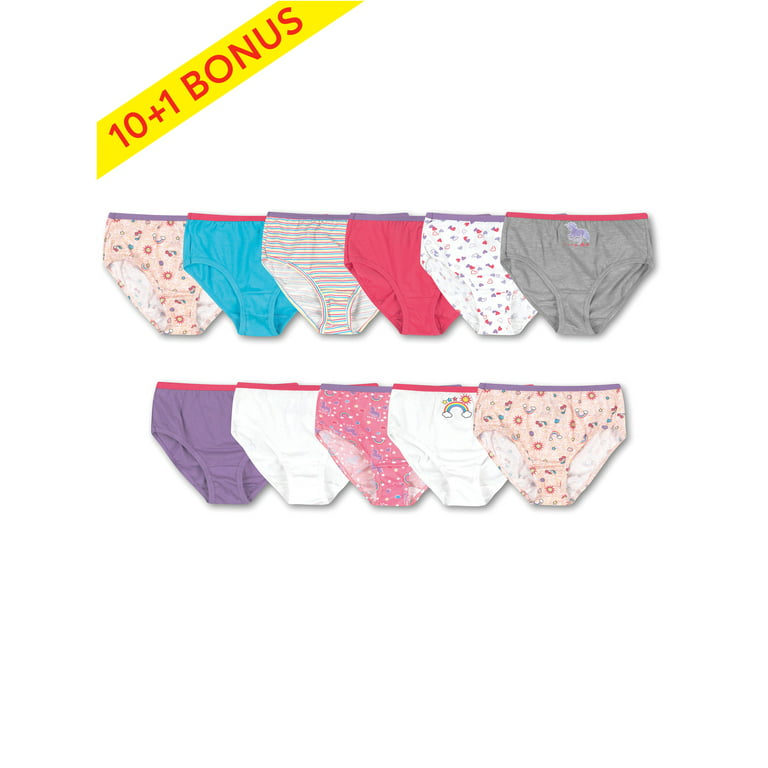 Hanes Girls' Core Cotton Brief Underwear, 10+1 Bonus Pack Panties