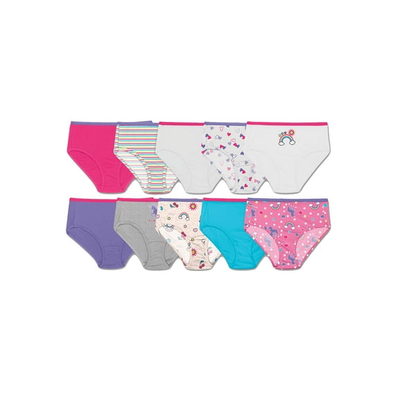 Hanes Girls Cotton Brief Underwear, 9+1 Bonus Pack Panties (Little Girls & Big Girls)