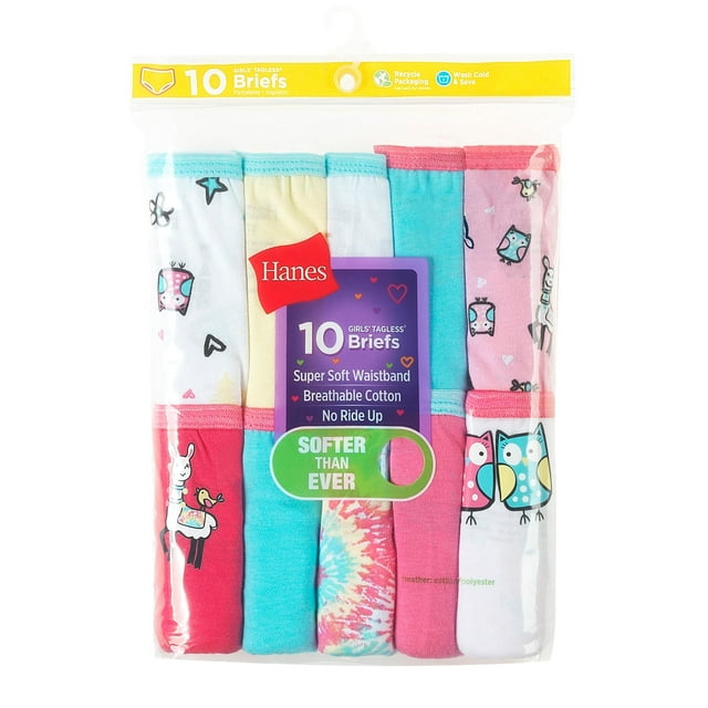 Hanes Girls' Cotton Briefs, 10-Pack Assorted 1 14