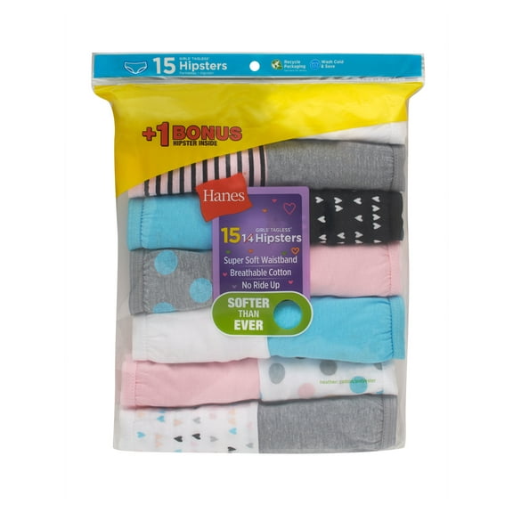 Hanes Girls' Cotton Hipster, 14+1 Bonus Pack