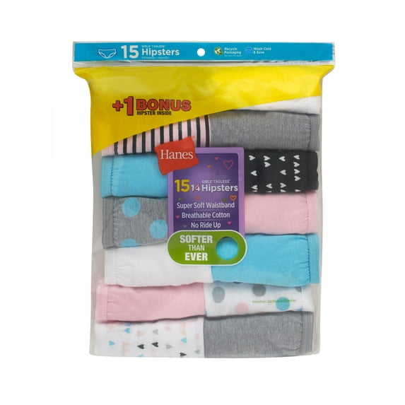 Hanes Girls' Cotton Hipster, 14+1 Bonus Pack