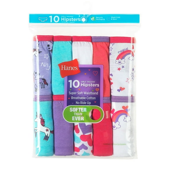 Hanes Girls' Cotton Hipster Underwear, Assorted, 10-Pack 1 12