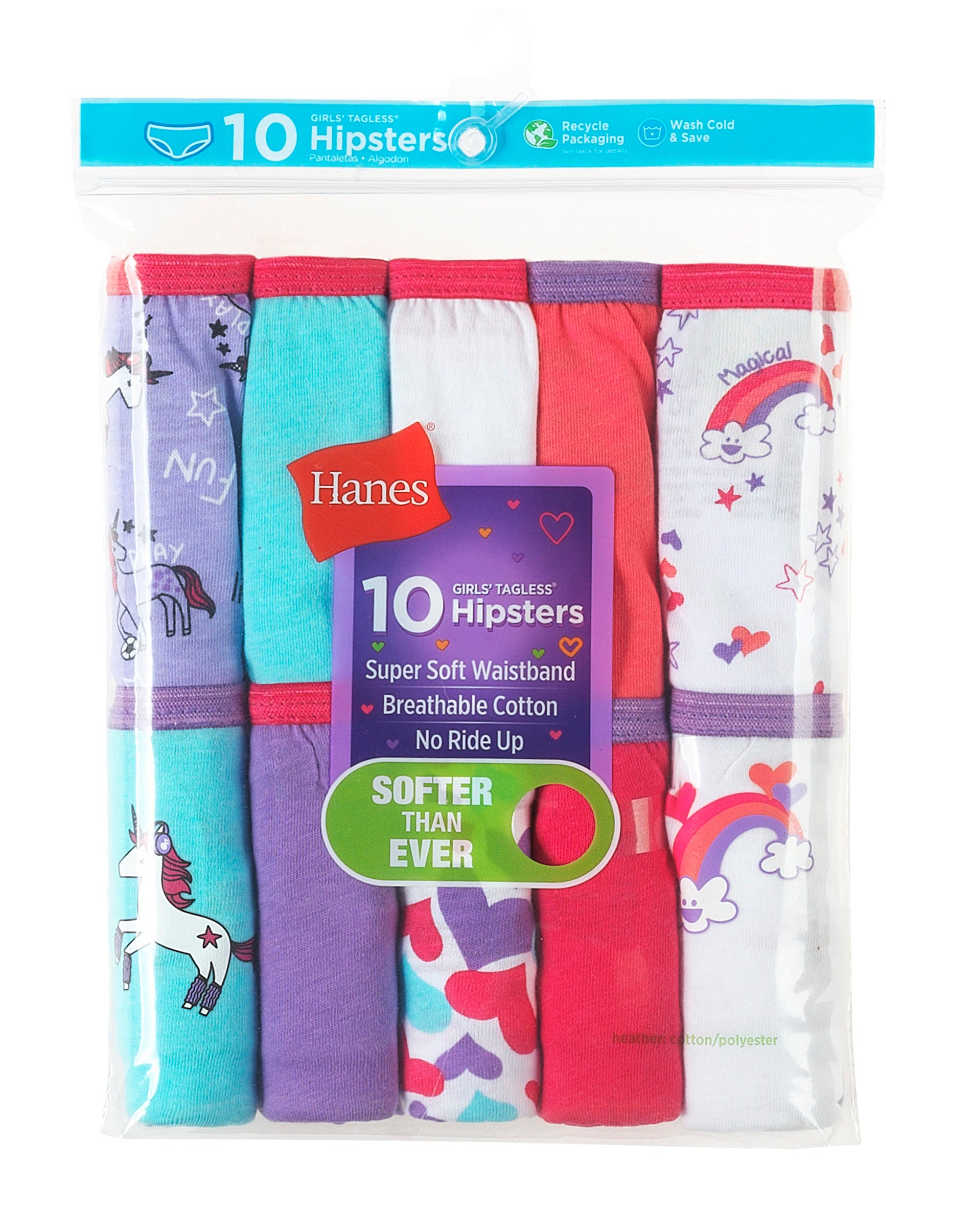 Hanes Girls' Cotton Hipster Underwear, Assorted, 10-Pack 1 6 - image 1 of 4