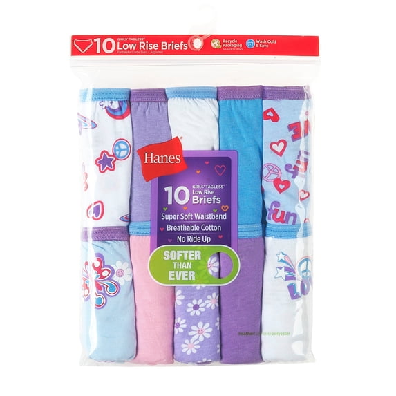 Hanes Girls' Cotton Low Rise Briefs, 10-Pack Assorted 1 10