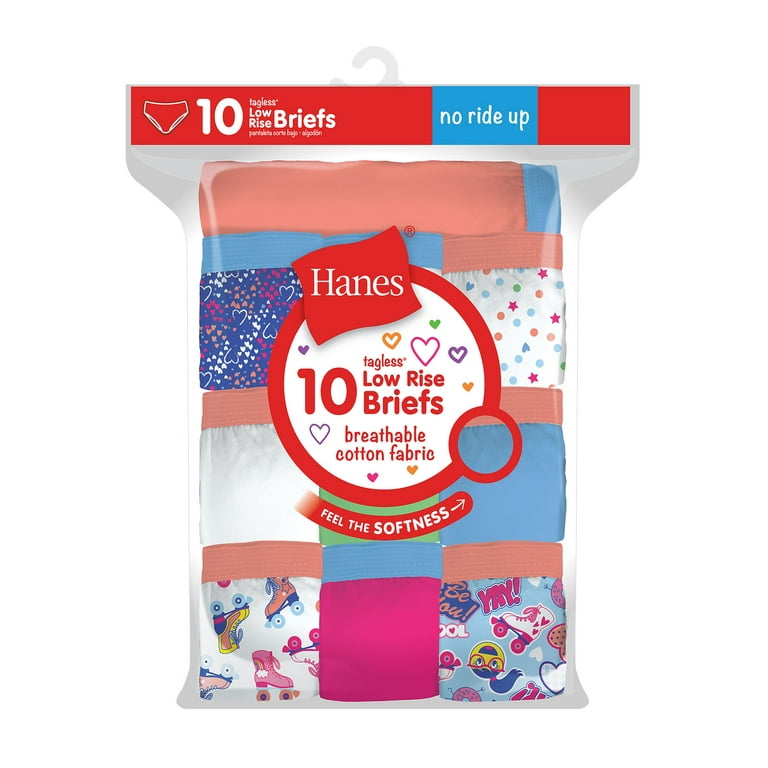 Hanes Girls' Cotton Low Rise Briefs, 10-Pack Assorted 1 6