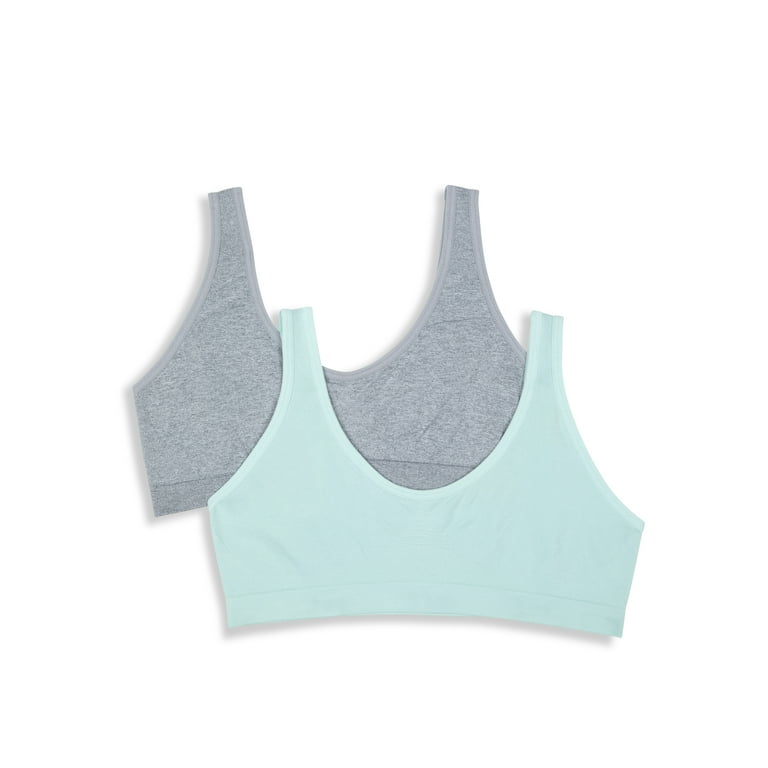 Hanes Girls' Cozy Seamless Wirefree Pullover Bra 2-Pack Heather Grey/Blue  Spearmint XL