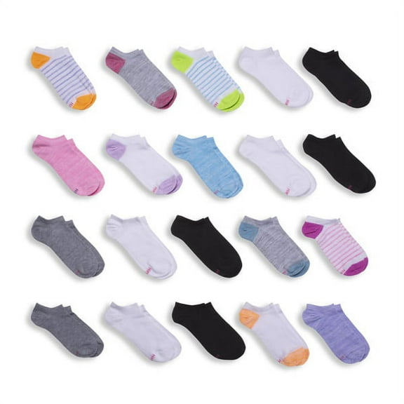 Hanes Girls Extreme Value 20 Pack Super No Show Socks, Sizes S-L