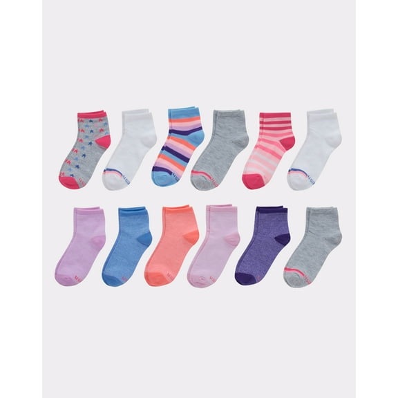 Hanes Girls' Ankle Socks, Fashion Pack, 12-Pairs Assorted L