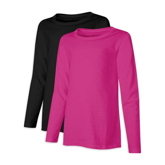 Hanes Girls Long Sleeve Crewneck T-Shirts, 2-Pack, Sizes 4-16