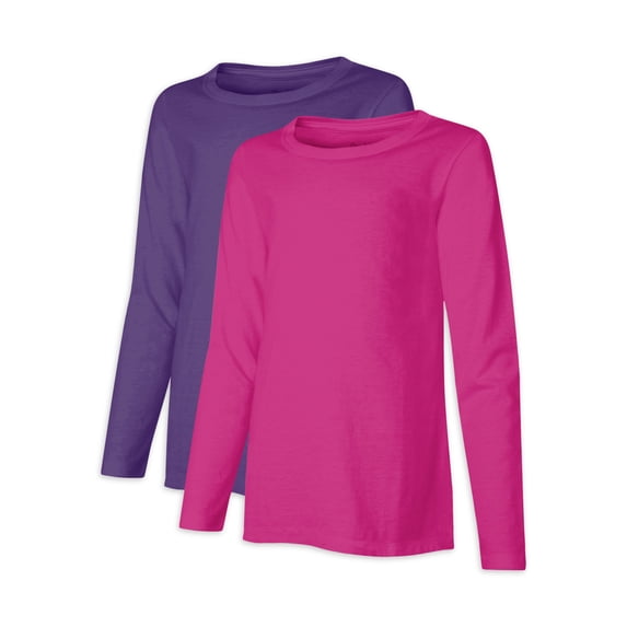 Hanes Girls Long Sleeve Crewneck T-Shirts, 2-Pack, Sizes 4-16