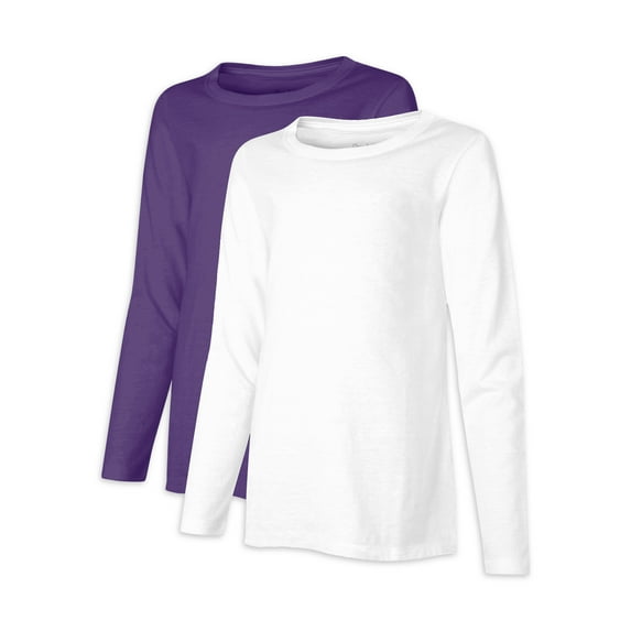 Hanes Girls Long Sleeve Crewneck T-Shirts, 2-Pack, Sizes 4-16