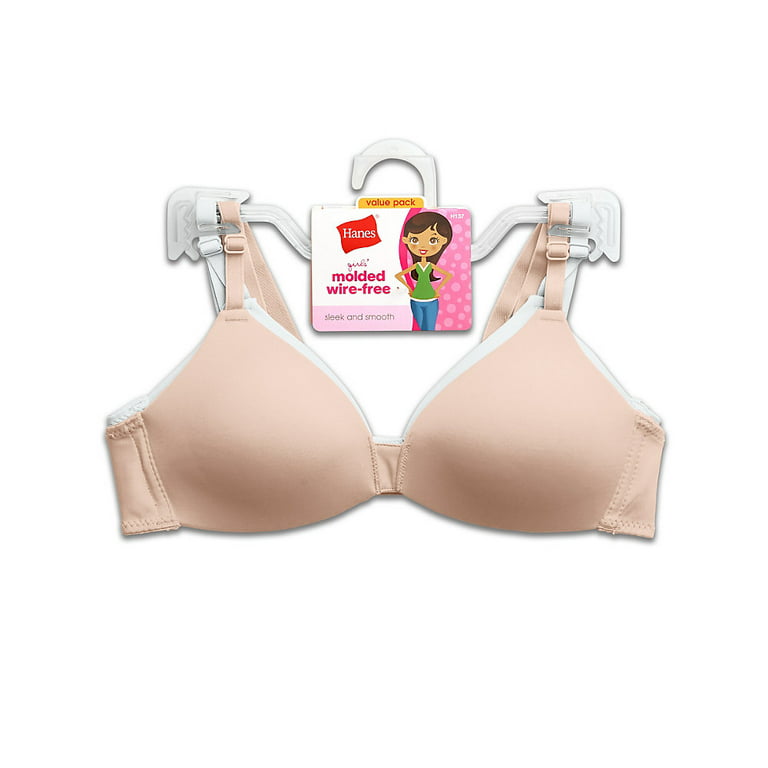 Hanes Girls' Molded Wirefree Bra 2-Pack Nude White 34