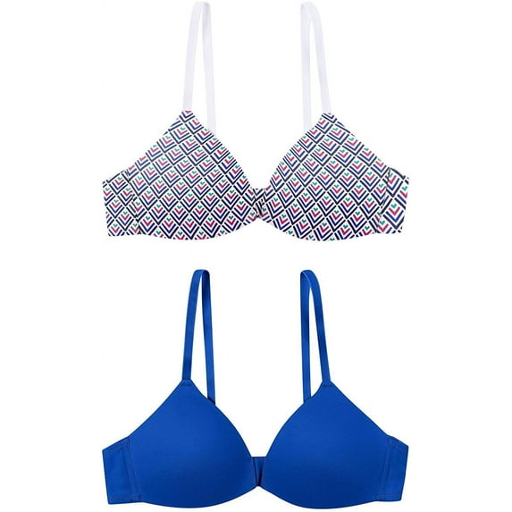 Hanes Girls Molded Wirefree Bra, 32, Flight Blue Diamond Print/Flight Blue