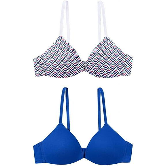 Hanes Girls Molded Wirefree Bra, 36, Flight Blue Diamond Print/Flight Blue