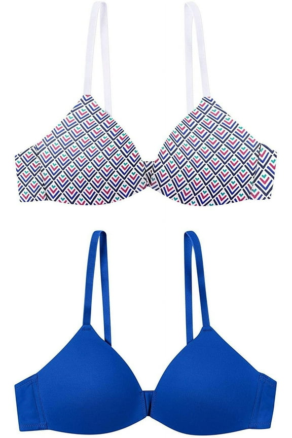 Girls Molded Wirefree Bra, 36, Flight Blue Diamond Print/Flight Blue