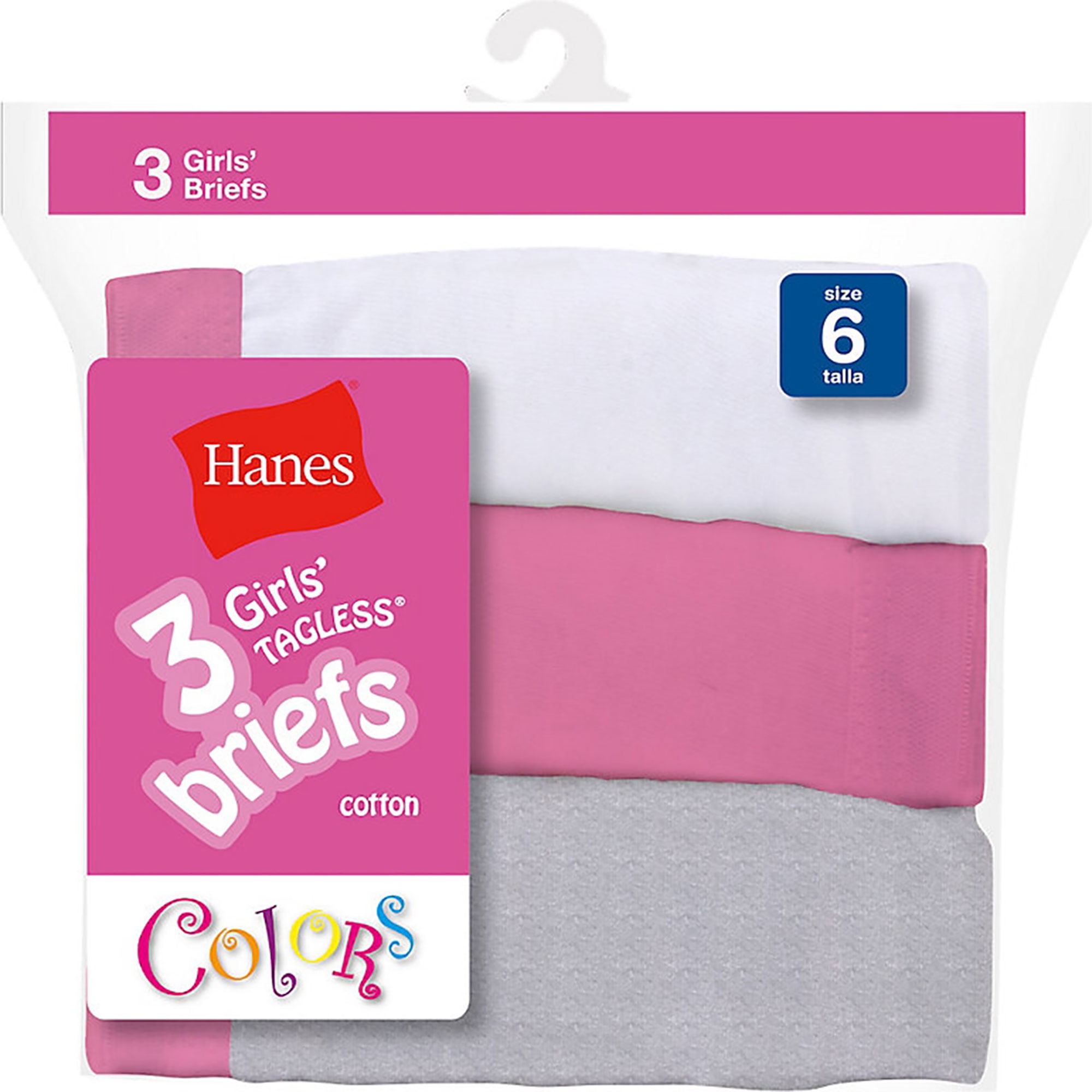  Hanes Girls' No Ride Up Cotton Colored Briefs 3-Pack