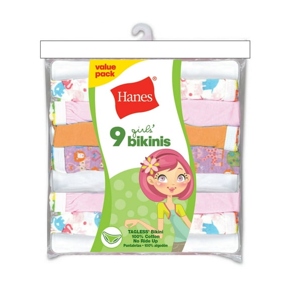 Hanes Girls' No Ride Up Cotton TAGLESS Bikinis 9