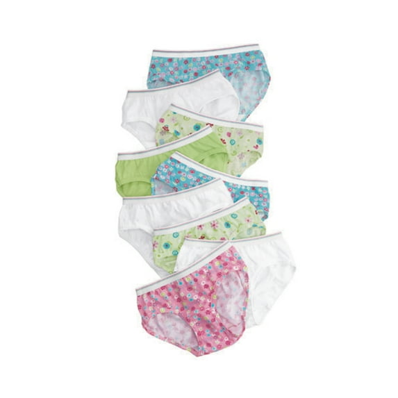 Hanes Girls' 100% Cotton Tagless Brief Panties, Assorted 9-Pack, 14