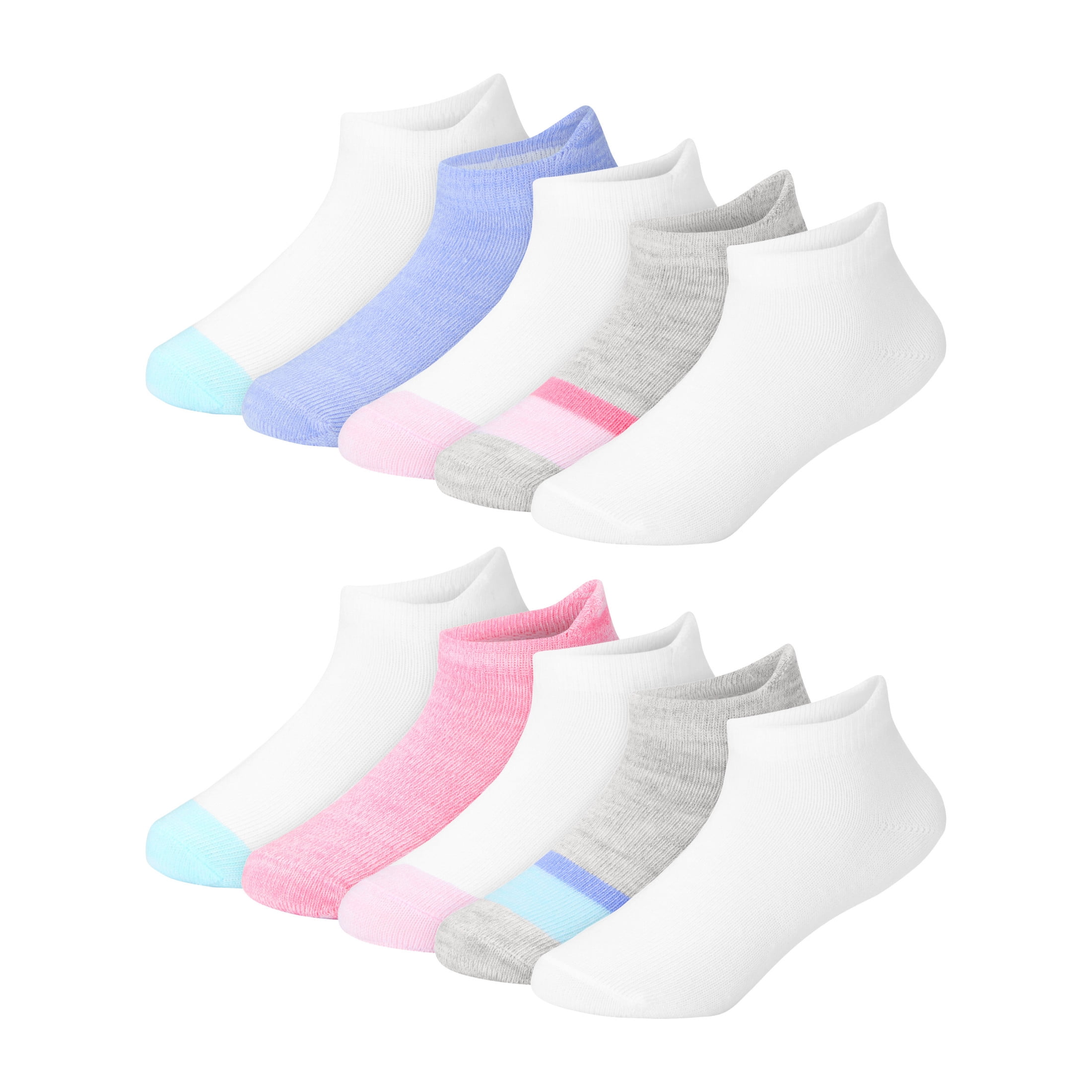 Hanes Girls No-Show Socks Value Pack, 10-Pack, Socks with Heel Shield for Infant and Toddler Girls
