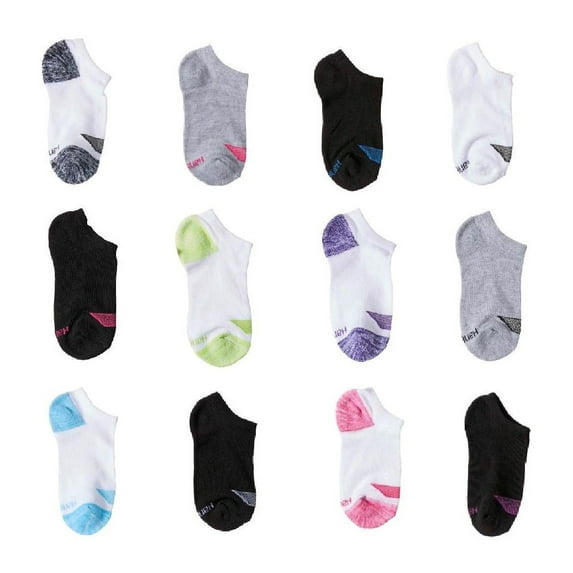 Hanes Girls No Show Socks 12-Pack, Sizes S-L