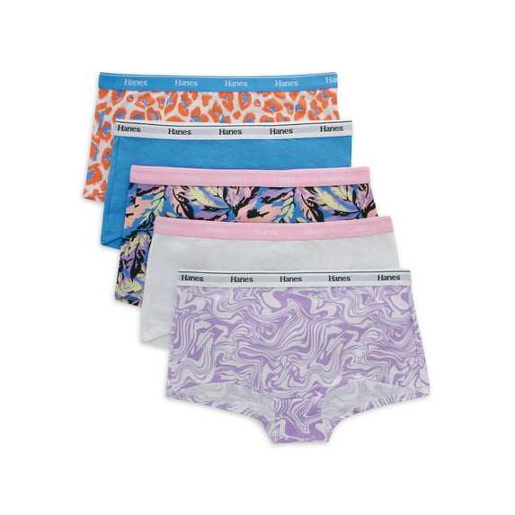 Hanes Girls' Originals Cotton Stretch Boyshort, 5-Pack, Sizes 6-16