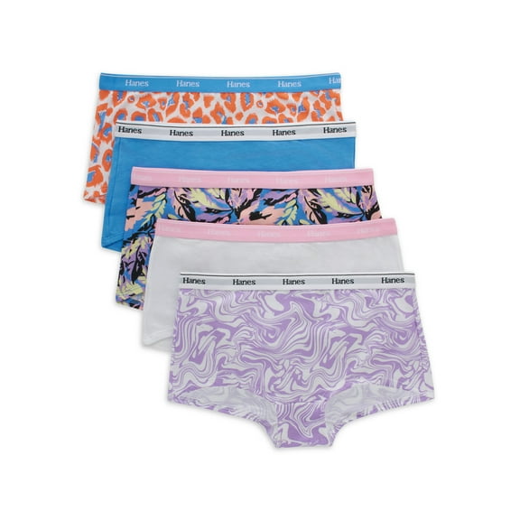 Hanes Girls' Originals Cotton Stretch Boyshort, 5-Pack, Sizes 6-16