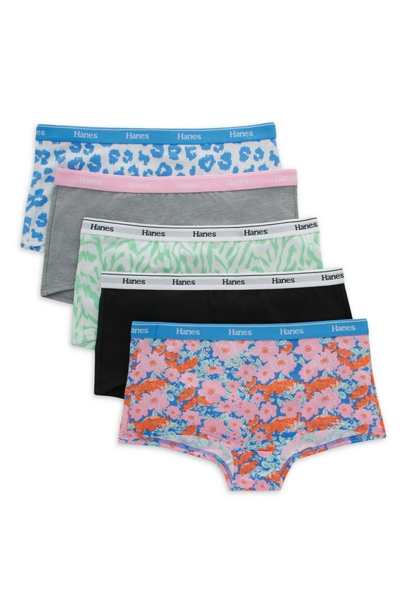 Girls' Originals Cotton Stretch Boyshort, 5-Pack, Sizes 6-16