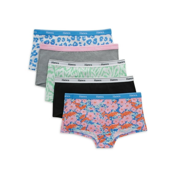 Hanes Girls' Originals Cotton Stretch Boyshort, 5-Pack