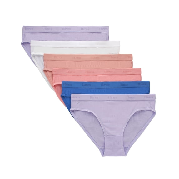 Hanes Originals SuperSoft Girls Underwear Bikinis, 6-Pack, Moisture-Wicking Assorted 10