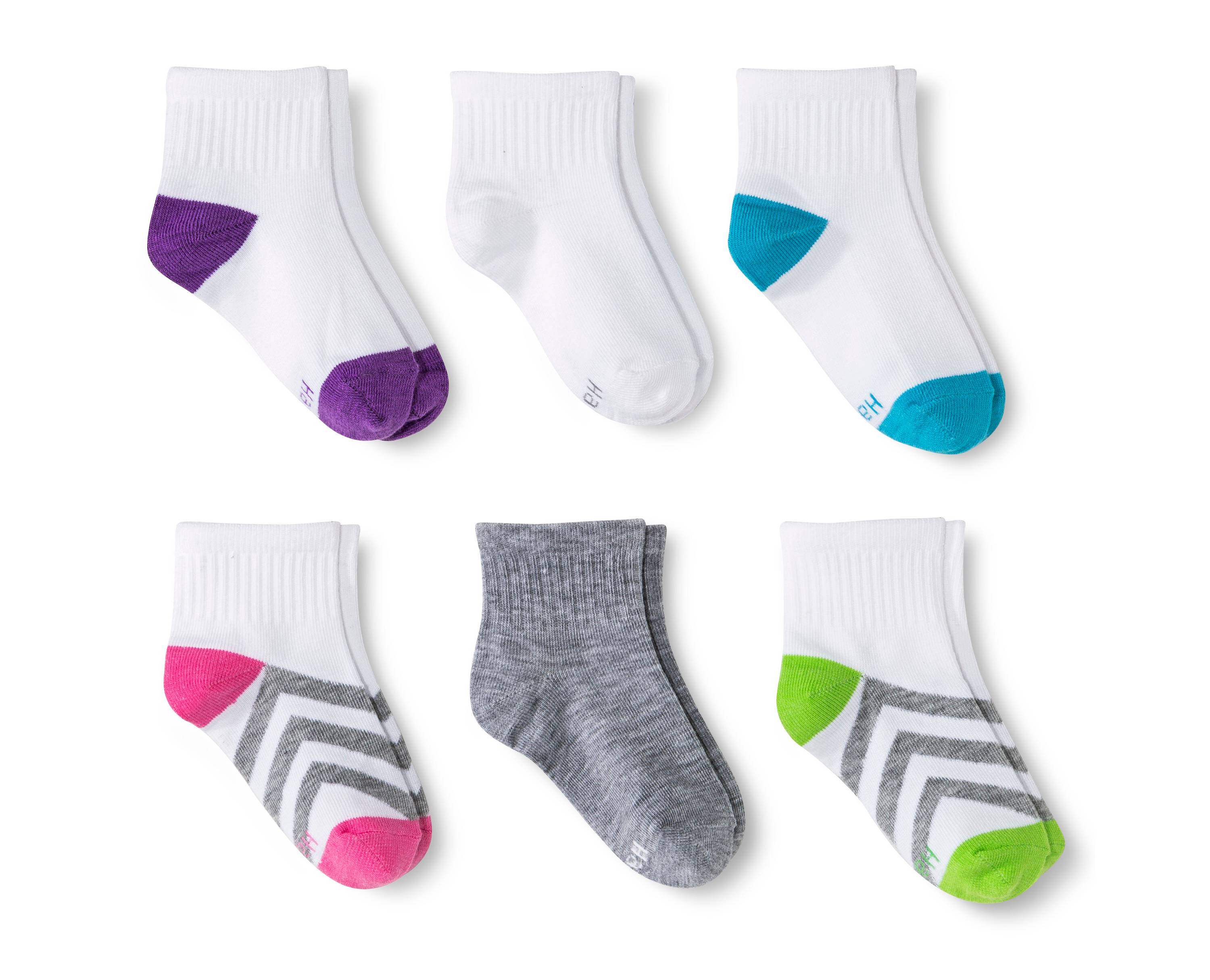 Hanes Girls Premium 6 Pack Athletic Ankle Socks, L, Assorted - image 1 of 2