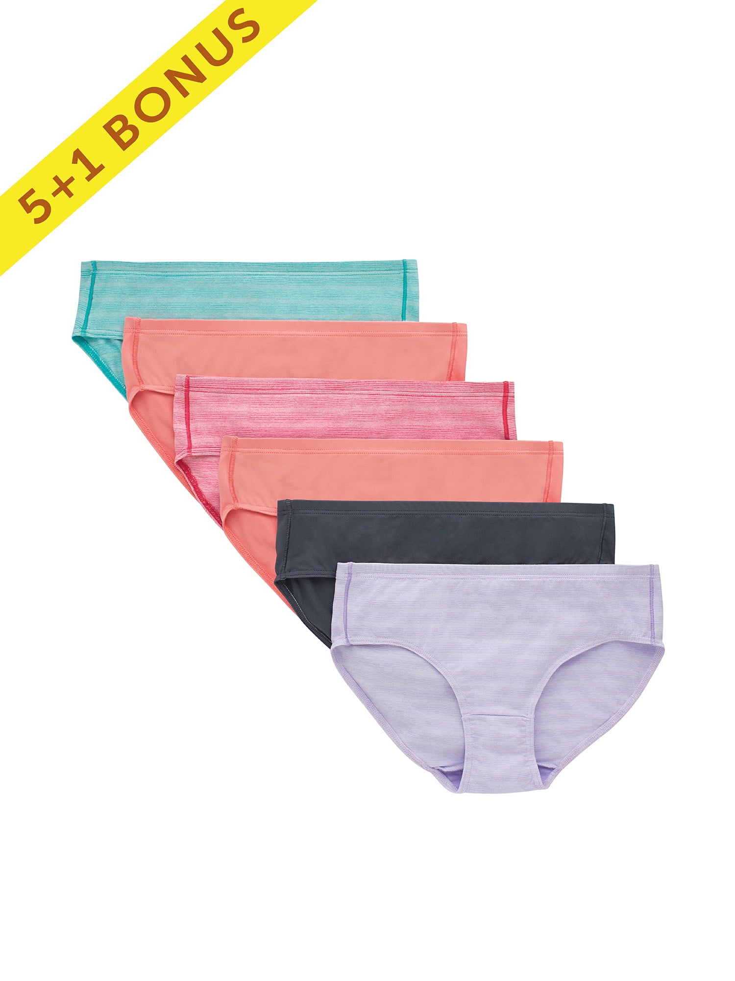 Hanes Girls' Pure Comfort Microfiber Hipster, 5+1 Bonus Pack