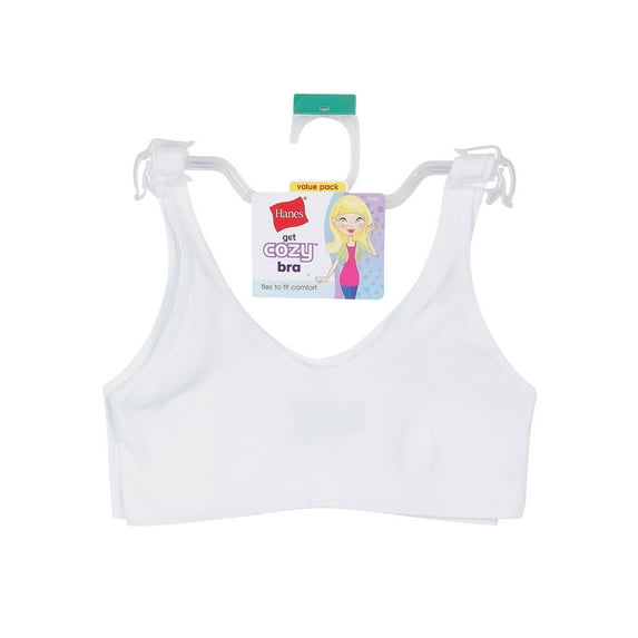 Hanes Girls' Cozy Seamless Wirefree Pullover Bra 2-Pack White/White S