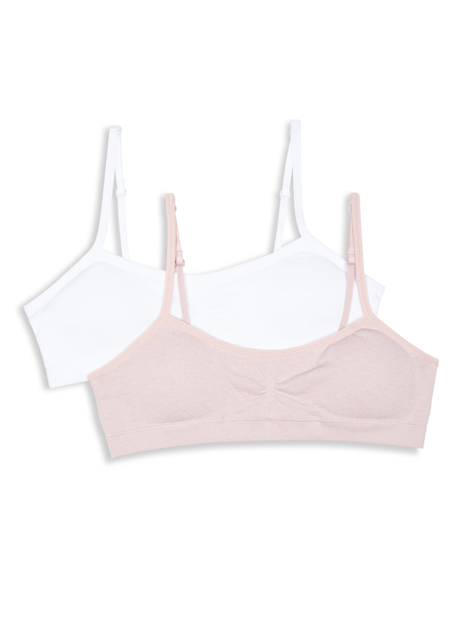 Hanes Girls' 2 Pack Pointelle Square Neck Bralette Pink/White Size