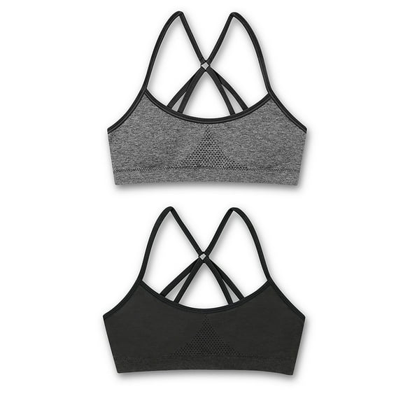 Hanes Girls' Seamless Molded Wirefree Bra 2-Pack Gravel Grey Heather/Black XL