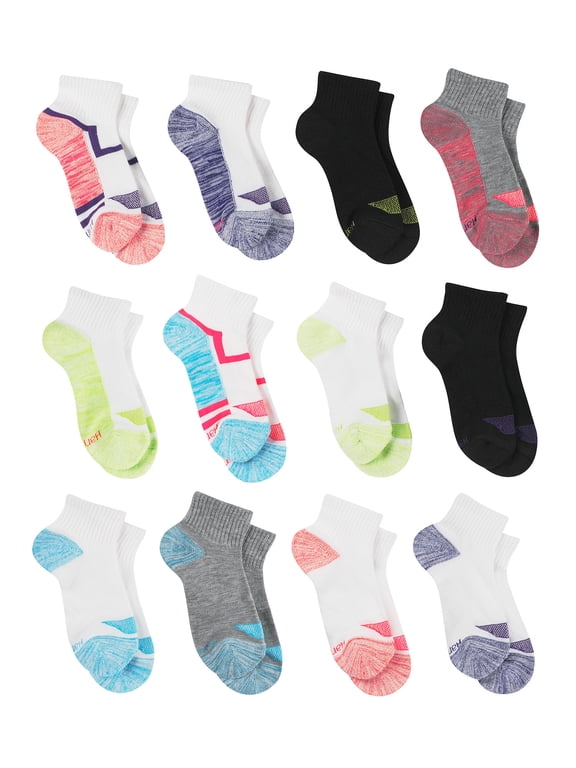 Girls Socks, 12 Pack Cool Comfort Ankle Socks, Sizes S-L