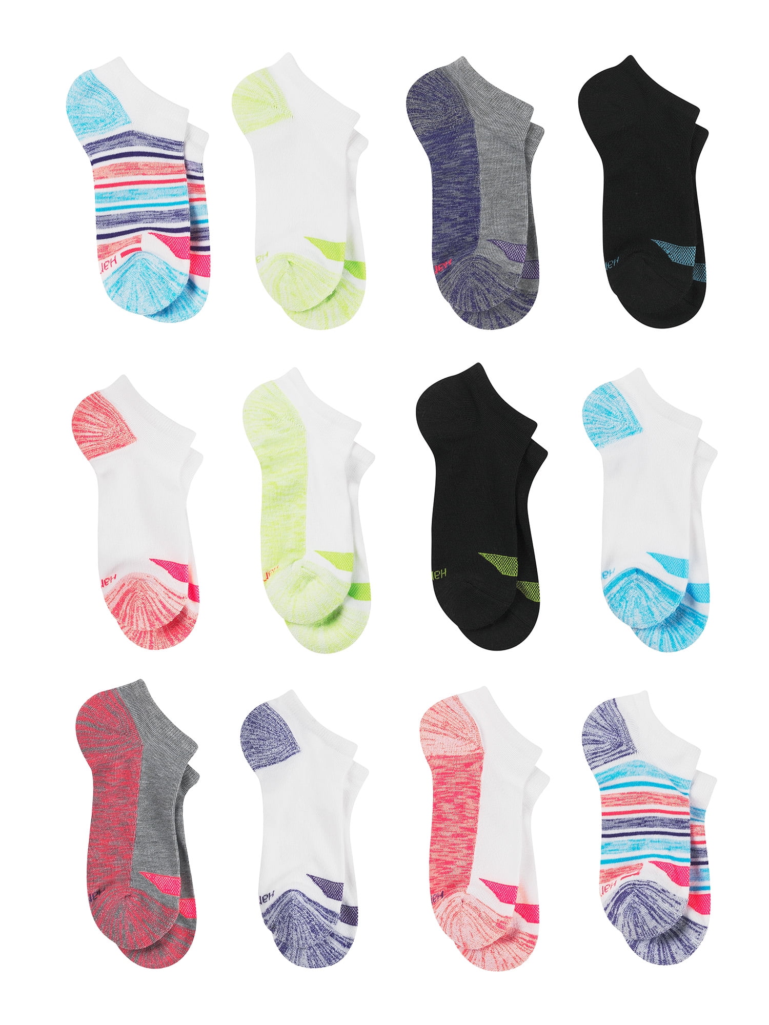 Set de 12 paires de chaussettes-femmes, blanc/rose/rouge.Taille 35-38 -  Sibelle Fashion