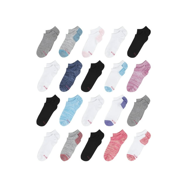Hanes Girls' Super No Show Socks, 20 Pack, Sizes S-L