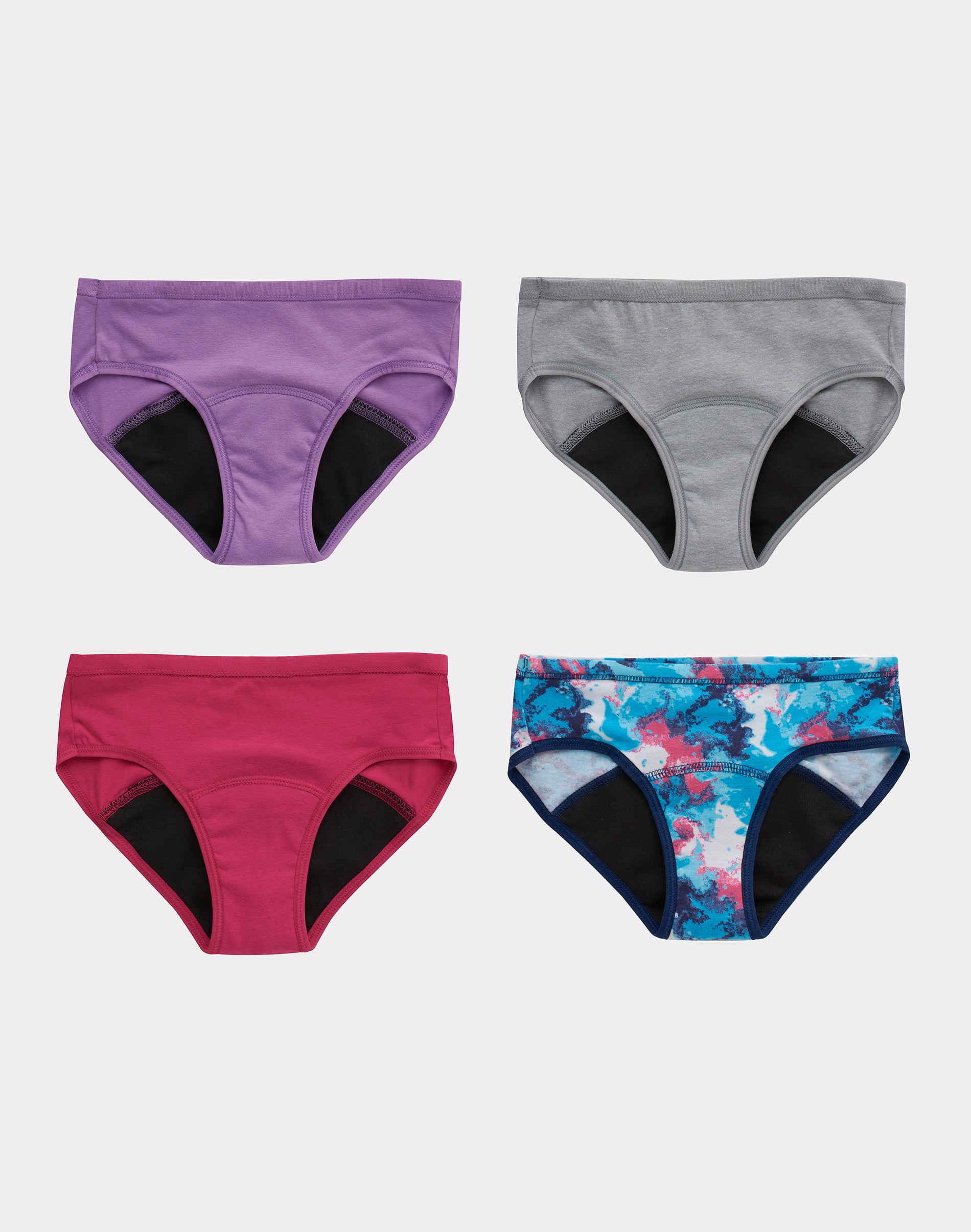 Hanes Comfort, Period. Girls' Hipster Underwear, Moderate Protection, Assorted, 4-Pack 16