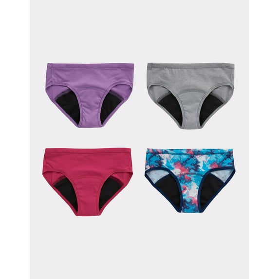 Hanes Comfort, Period. Girls' Hipster Underwear, Moderate Protection, Assorted, 4-Pack 16