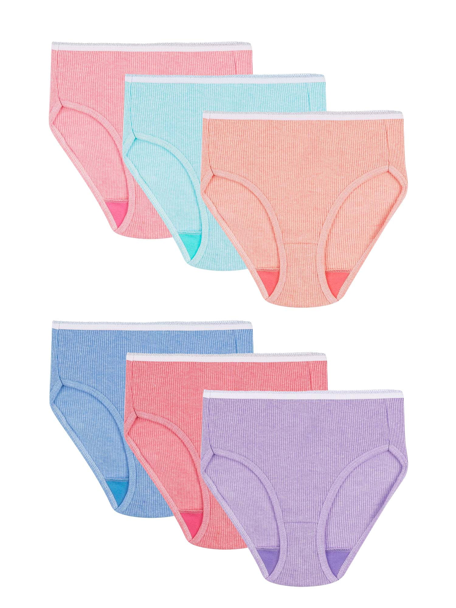 Hanes Girls' Tagless Ribbed Brief, 6 Pack, Sizes 6-16