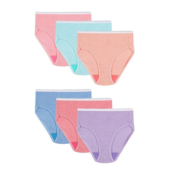 Hanes Girls' Tagless Ribbed Brief, 6 Pack, Sizes 6-16