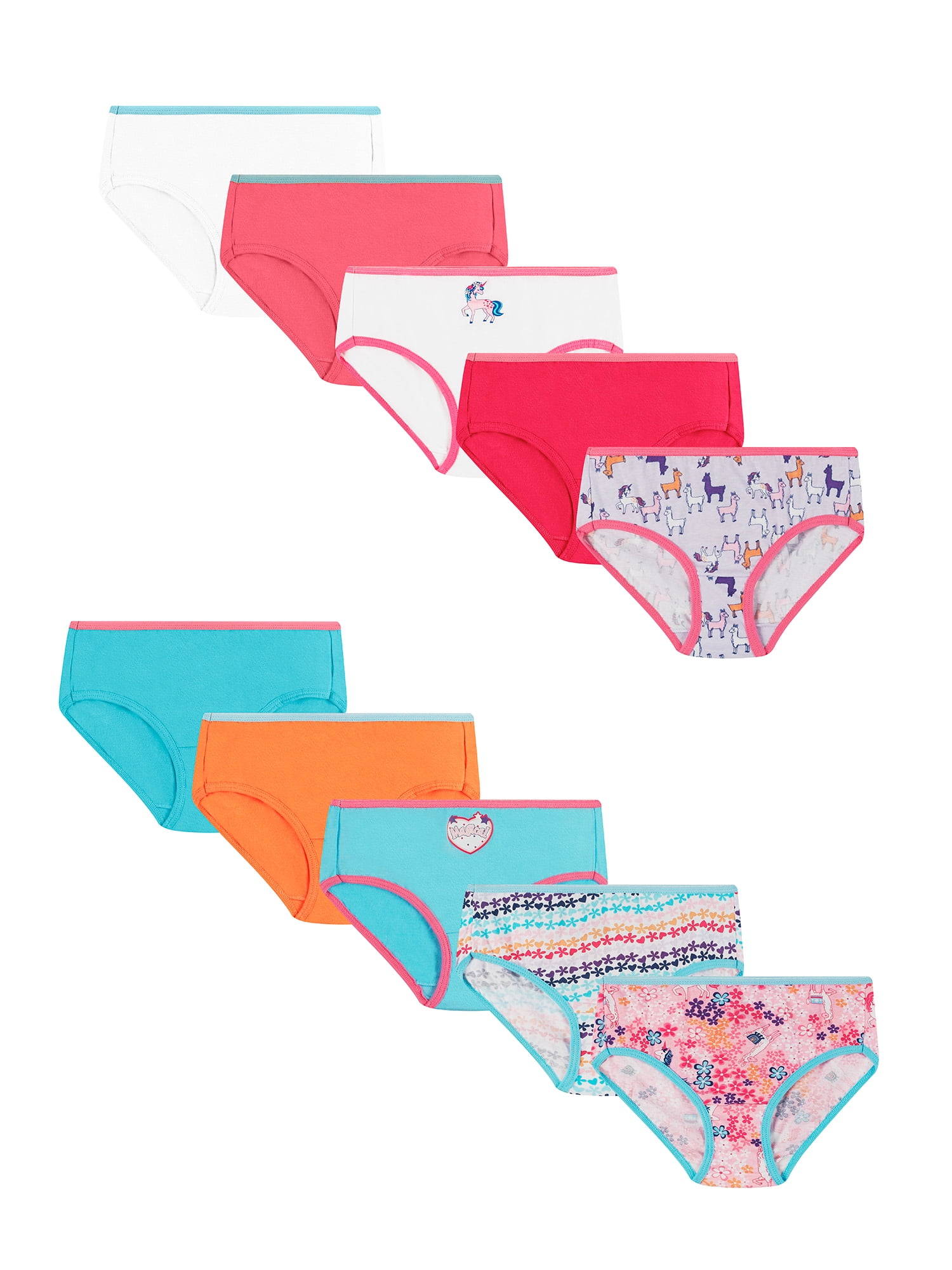 Hanes Girls Underwear, 10 Pack Tagless Hipster Heart Panties Size 16  #1660-U9835-GU 16