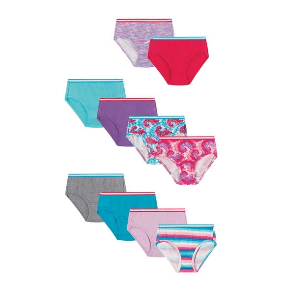 Hanes Girls' Tagless Super Soft Cotton Brief Underwear, 10 pack, Sizes 4-16