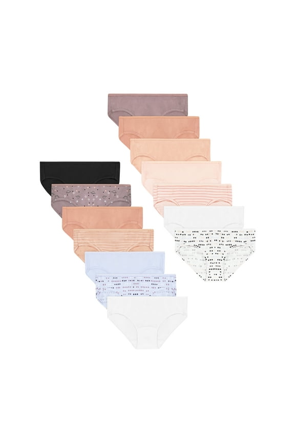 Girls' Tagless Cotton Underwear Hipsters Super Value Pack, 14-pack, sizes 6-16