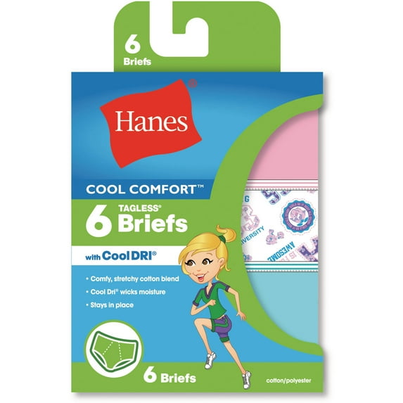 Hanes Girls Underwear, 6 Pack Cool Comfort Briefs (Little Girls & Big Girls)