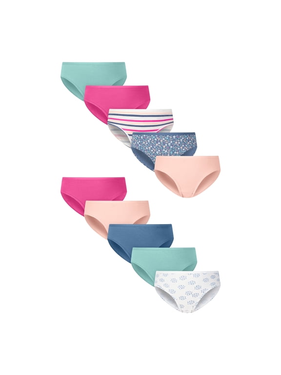 Girls Briefs Underwear Pack, 10-Pack, Cotton Stretch Brief Panties for Girls
