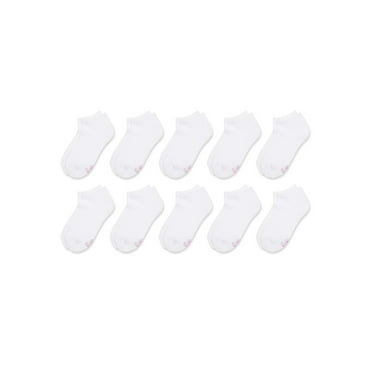 Hanes Girls' White No Show Sock, 10 Pack, Sizes S-L