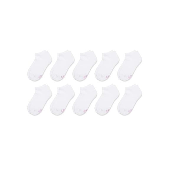 Hanes Girls No-Show Socks, 10 Pairs, Cushioned Socks, Stretch, White